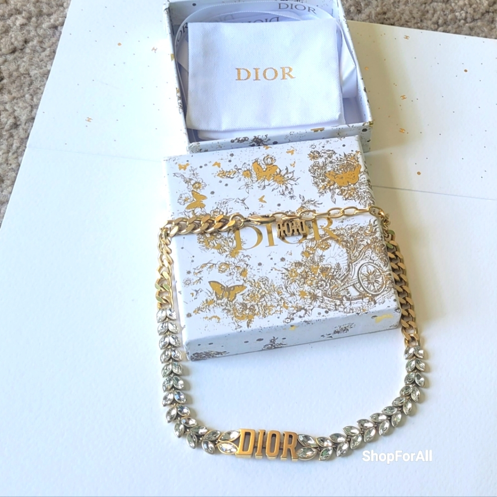 Dior Gold and Silver Coker Necklace with Crystal Accents With Box - Picture 4 of 16